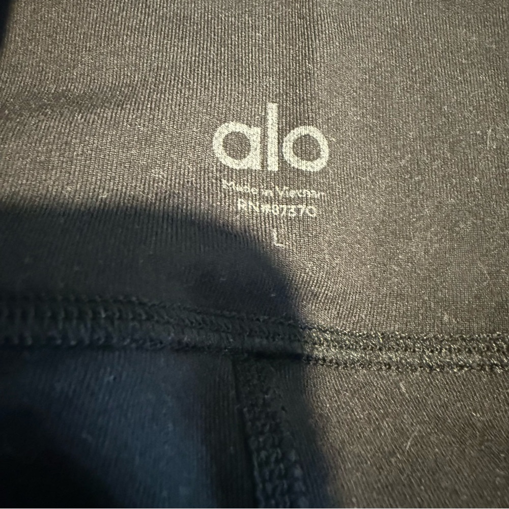 ALO YOGA High Waisted Legit Leggings Black Bone Stripe Ribbed Kylie Jenner Large - Picture 10 of 12